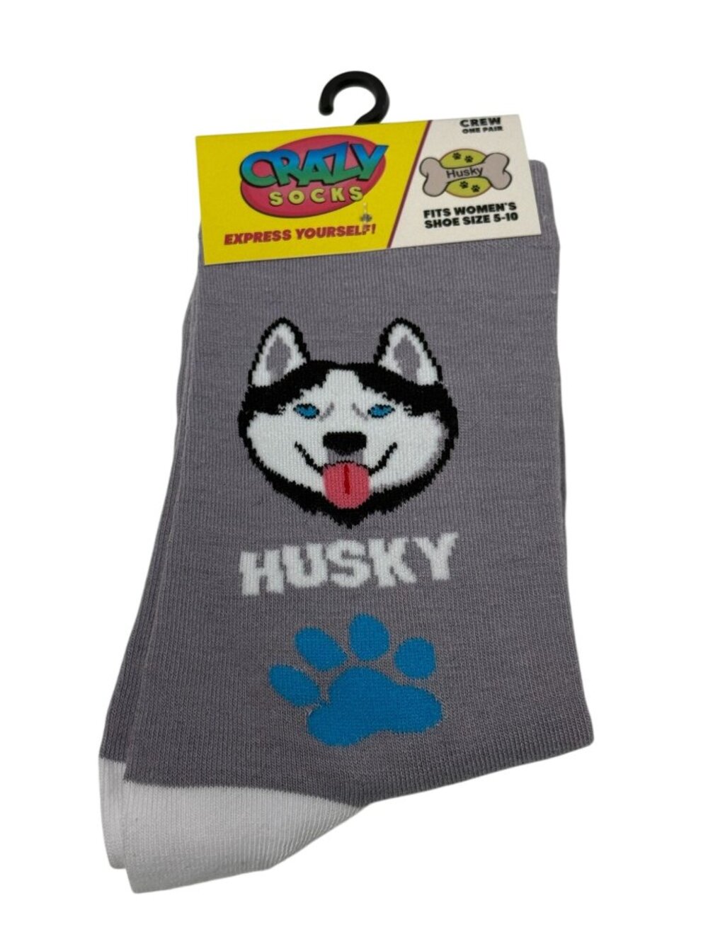 Husky Dog Crew Socks Womens 5-10 Gray Blue Puppy Socks